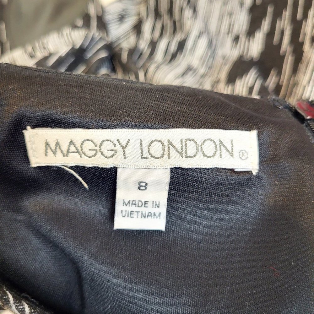 Maggy London Black Abstract Print Faux Leather Details Shift Dress, Size 8, GUC - Picture 9 of 10